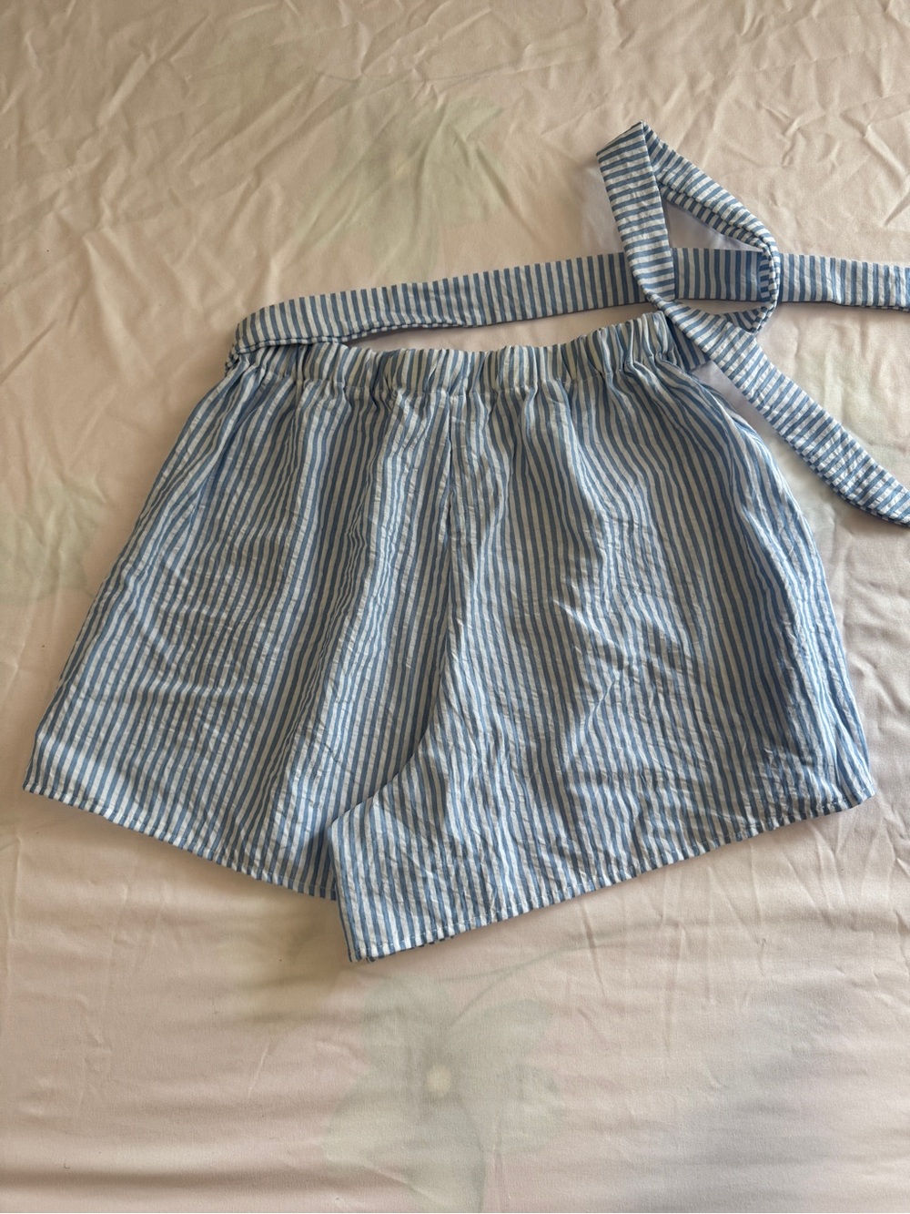 Light Blue Striped Women’s Tie-Waist Shorts - Picture 8 of 9